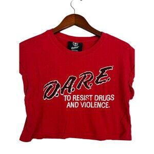 D.A.R.E. Red Crop Top T Shirt Womens Small Drug Free Graphic Short Sleeve Tee
